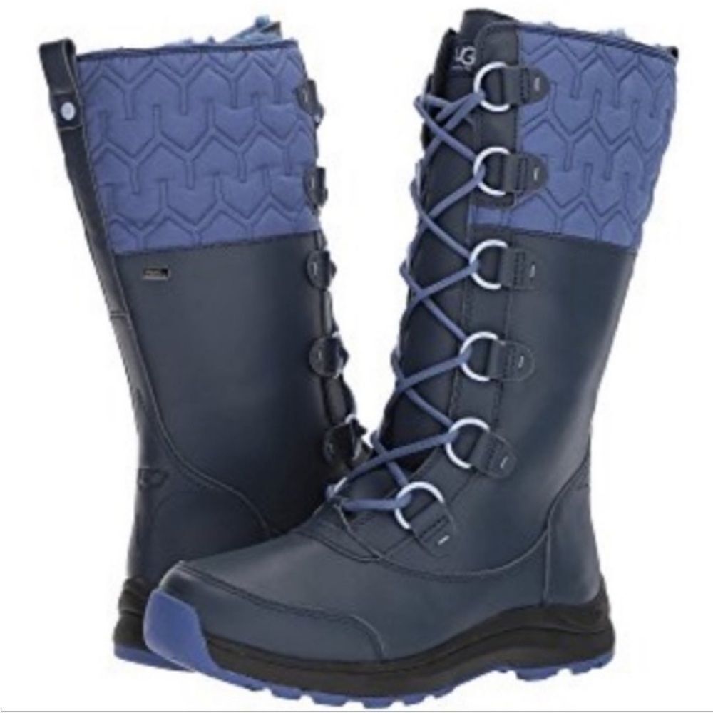 UGG Atlason Leather Cold Weather Tall Lace Up Waterproof Snow Boot Blue Women 7